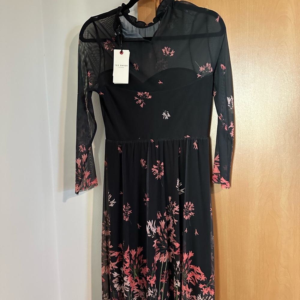 Ted Baker Black Dress with Pink Floral Design